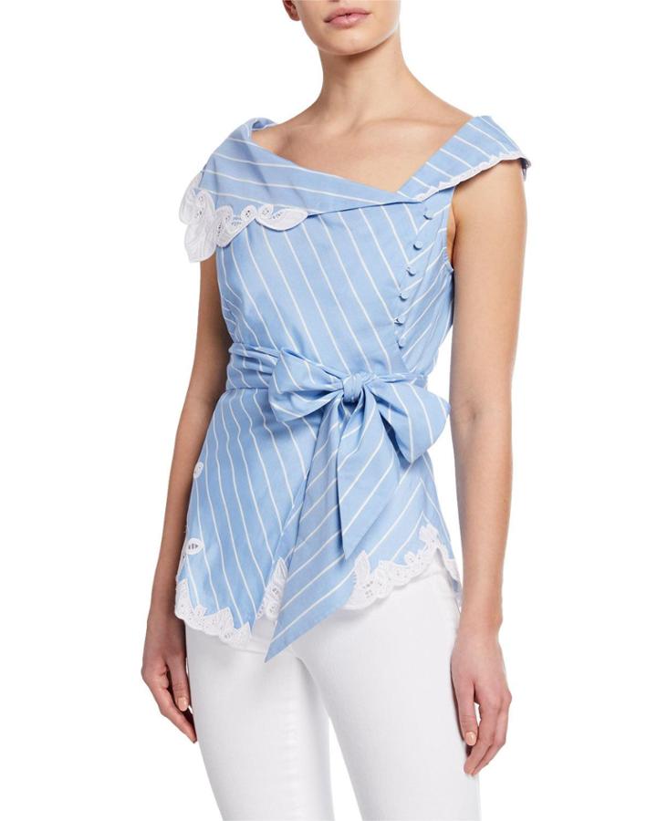 Scallop Cutout Embroidered Wrap Top