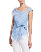 Scallop Cutout Embroidered Wrap Top
