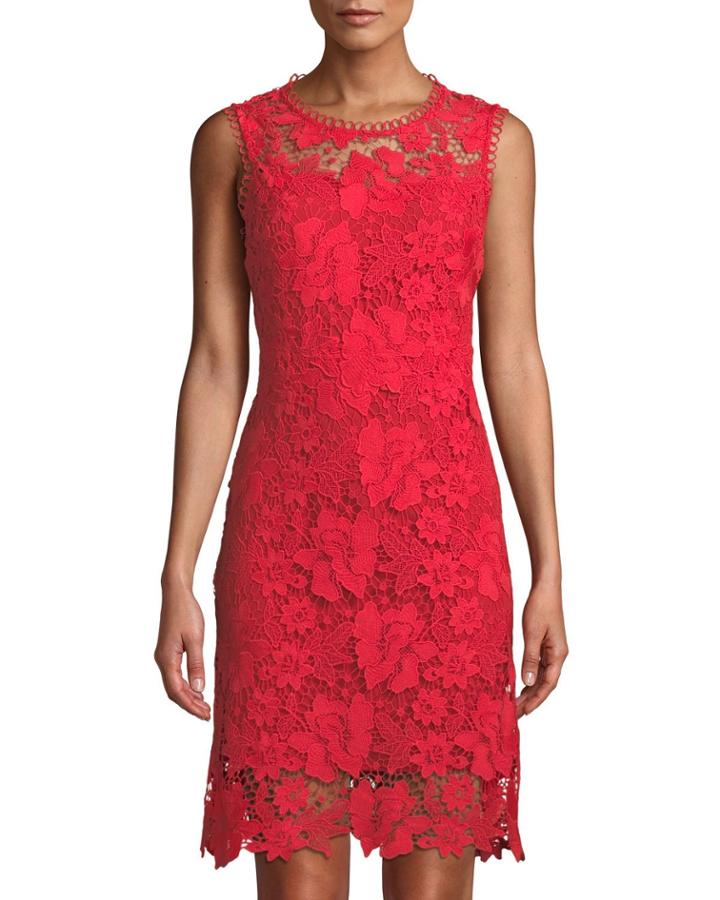 Sleeveless Floral Lace A-line Dress