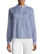 Long-sleeve Floral-print Empire Blouse, Wisteria