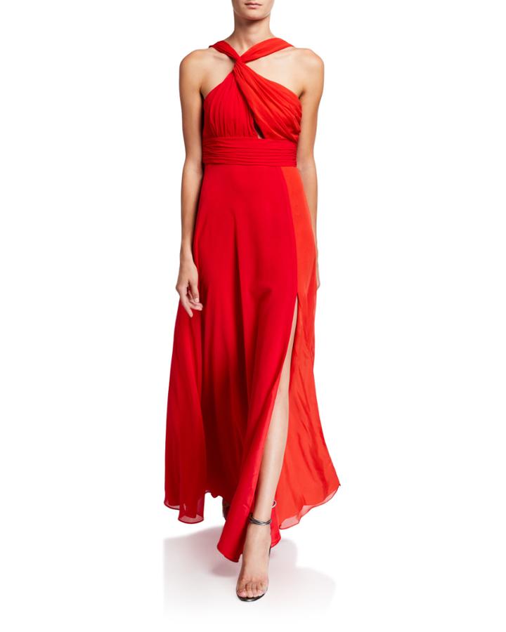 Two-tone Halter Gown With Thigh