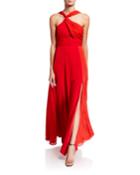 Two-tone Halter Gown With Thigh
