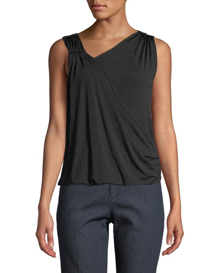 Drape-front Asymmetric Sleeveless Blouse