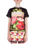 Rosa-print T-shirt Top, Black Rosa