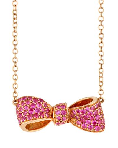 18k Rose Gold & Pink Sapphire Petite Bow Pendant Necklace
