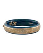 18k Striped Enamel Bangle W/ Diamonds, Blue/tan