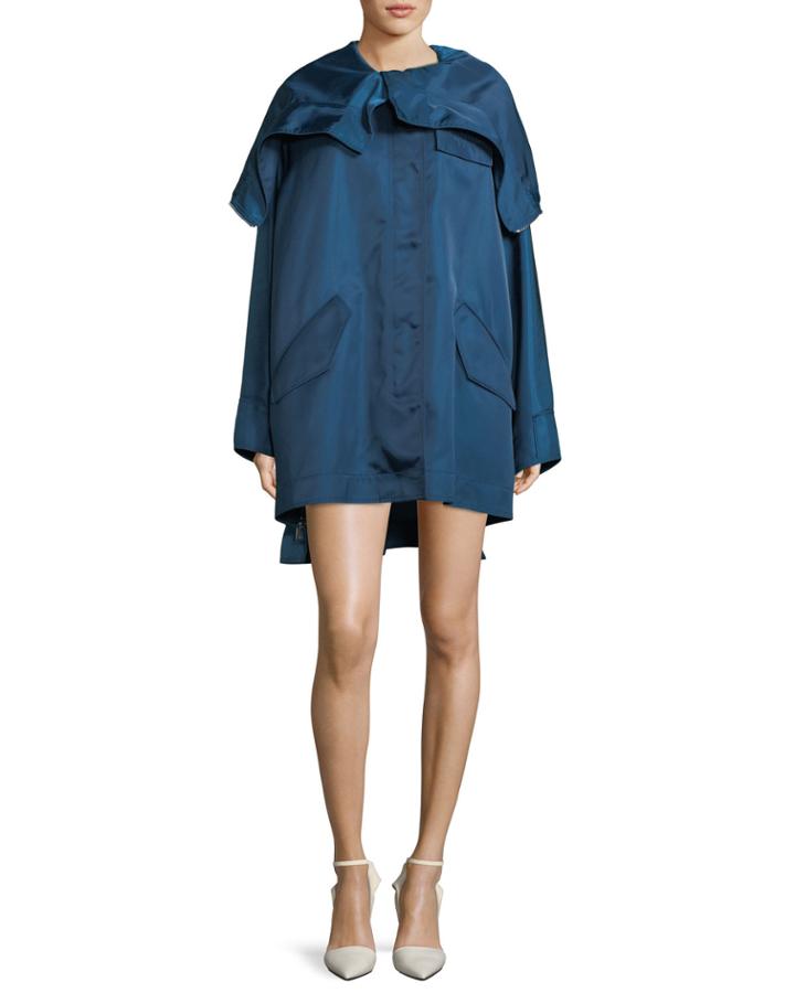 Side-zip Hood Zip Detail Taffeta Parka Jacket