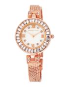 30mm Bracelet Watch W/ Crystal Bezel, Rose Gold