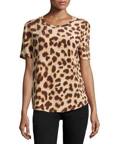Riley Cheetah-print Silk Tee, Nude