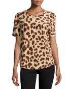 Riley Cheetah-print Silk Tee, Nude