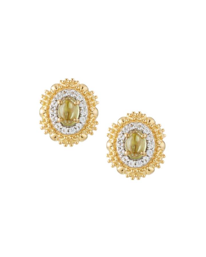 Peridot & Topaz Oval Button Earrings