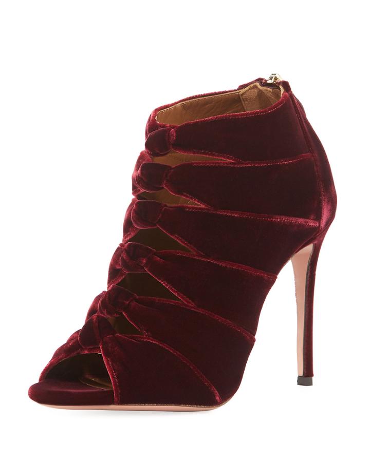 Nasiba Velvet Knotted Booties, Burgundy