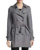 Julia Double-breasted Leather Trenchcoat, Gray