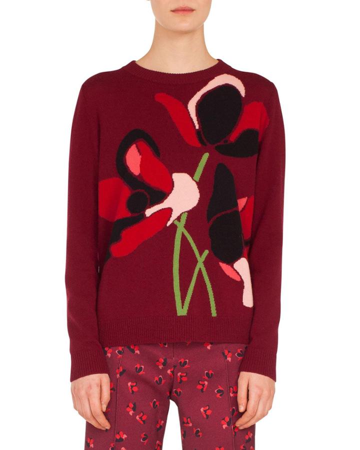Crewneck Anemone Jacquard Wool-cashmere Knit