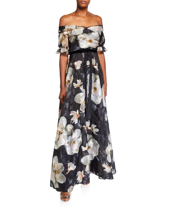 Floral Off-the-shoulder Fil Coupe A-line Gown