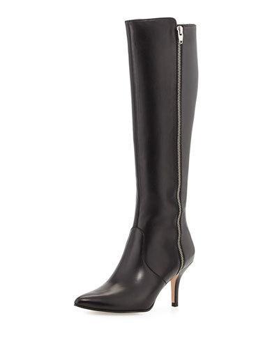Katie Leather Zip Knee Boot, Black