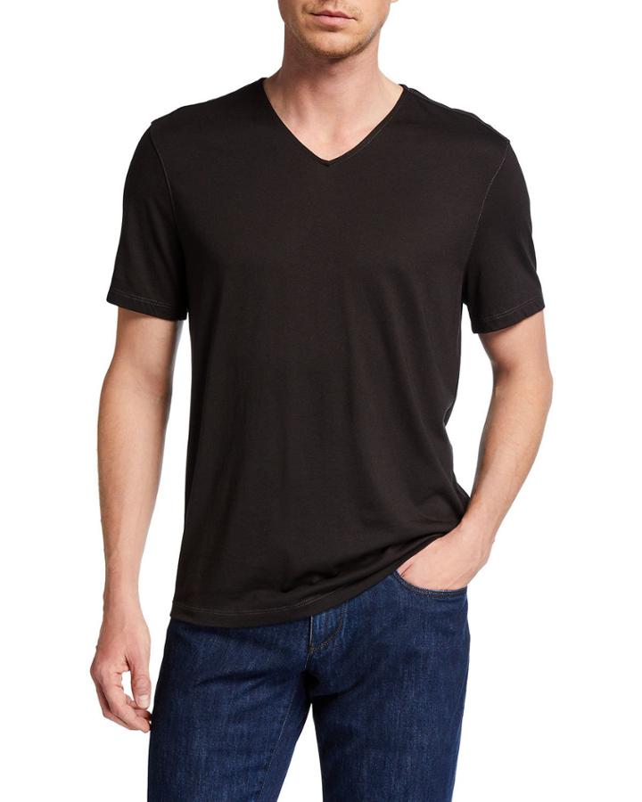 Men's V-neck Contrast Thread T-shirt