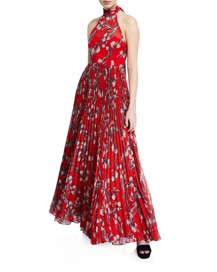 The Zora Halter-neck Leaf-print Dress