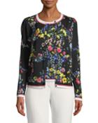 Floral Contrast-trim Cardigan