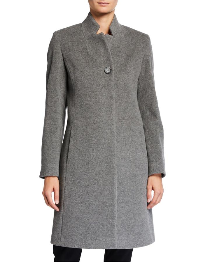 Long One-button Wool-cashmere Coat, Gray
