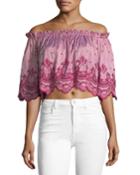 Ellis Off-the-shoulder Gingham-print Crop Top With Embroidery
