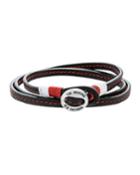 Men's Wraparound Leather Bracelet, Black/red/white