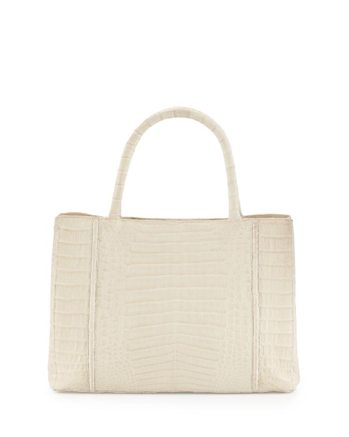 Nancy Gonzalez Small Sectional Crocodile Tote Bag, Ivory, Women's, White