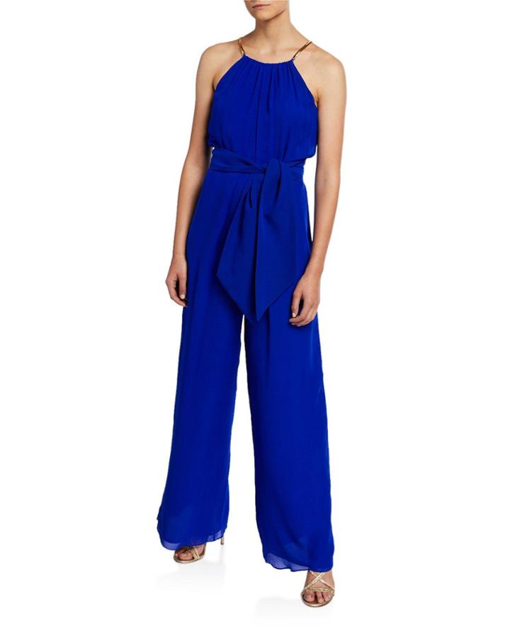 Jungle Belted Halter Jumpsuit With Golden Chain