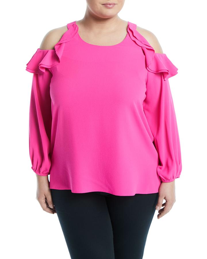 Ruffle-tiered Cold-shoulder Blouse, Plus