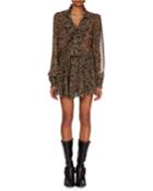 Victorian-flowers Print Long-sleeve Mini Dress W/ Ruffled Frills