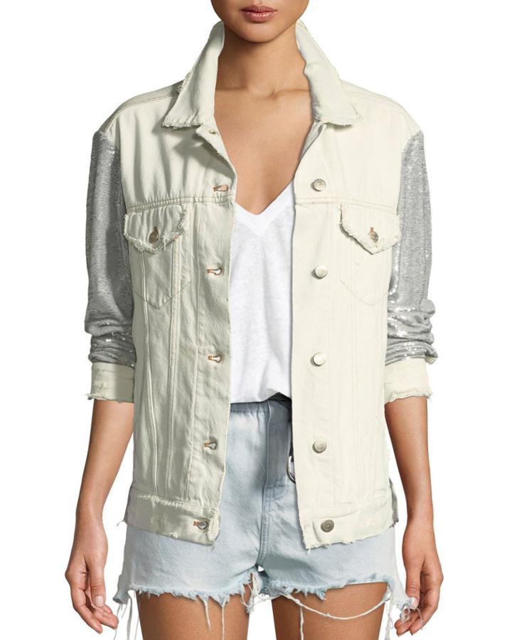 Nanopo Frayed Sequined Denim Jacket