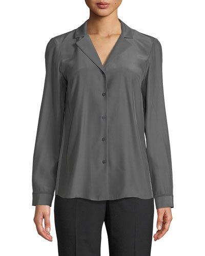Alicia Silk-front Button-front Blouse