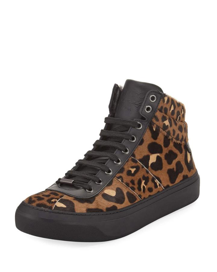 Leopard-print Calf Hair High-top