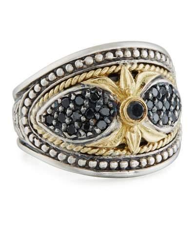 Asteri Ornate Wide Black Diamond Band Ring,