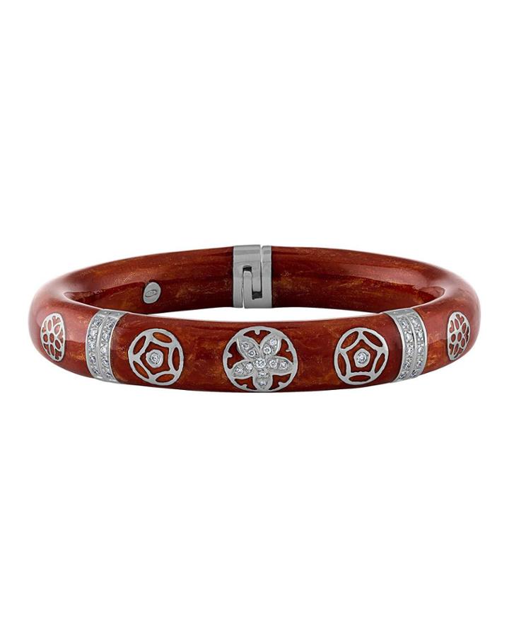 18k White Gold Thin Diamond Wheel Bangle, Red