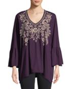 Kamala Floral-embroidered Top With Fluted