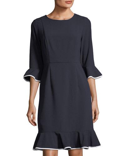 Stretch-crepe Flounce-trim Dress