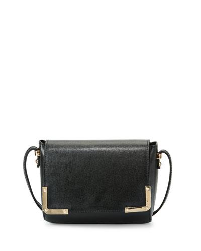 Saffiano Flap Crossbody Bag, Black