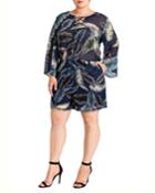 Plus Size Tropical Print Bell Sleeve