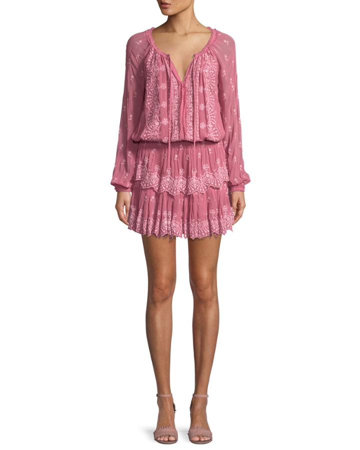 Printed Ruffle-skirt Popover Dress