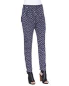 Tessa Paisley-print Silk Pants, Navy