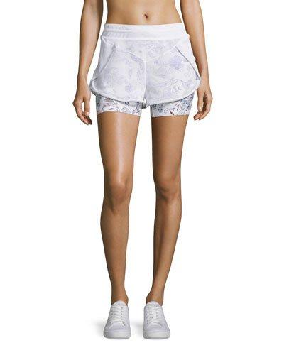 Inca Double-layer Drawstring Shorts, White Peru Print