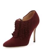 Aura Suede Ruffle Bootie, Burgundy