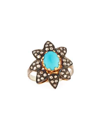 Floral Turquoise & Diamond Ring,