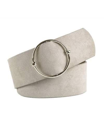 Wide Suede Belt W/ Circle Slide Buckle, Beige