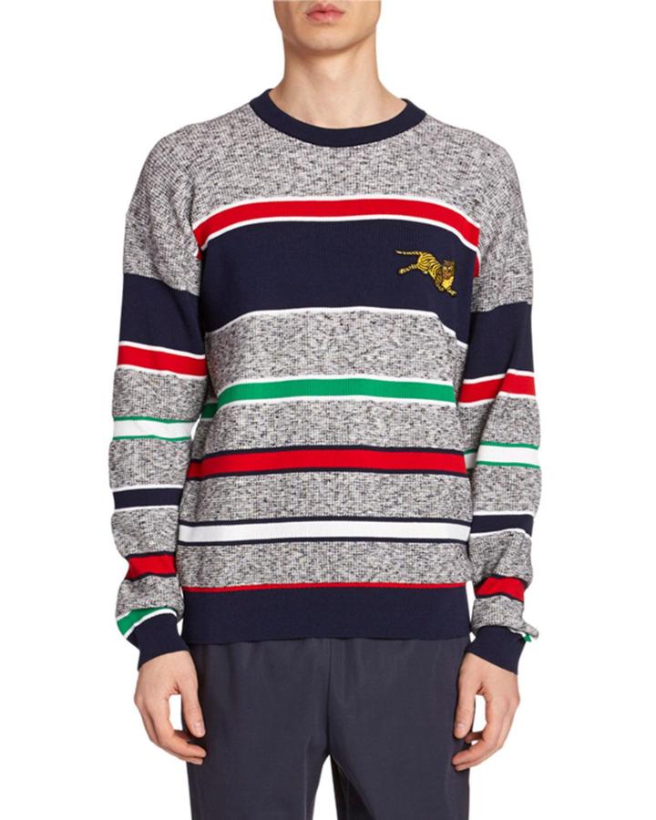Men's Tiger-embroidered Striped