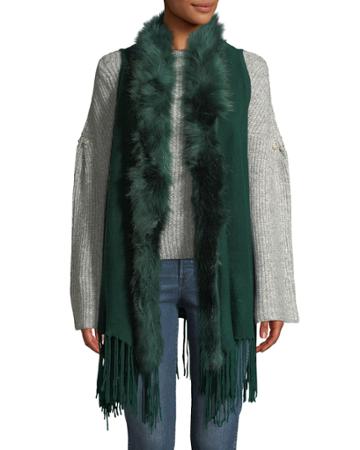 Faux-fur Collar Fringe-hem Vest