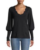 Scalloped-neck Puffy-sleeve