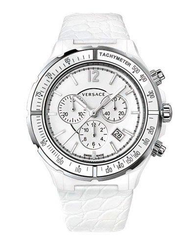 42mm Women's Dv One Cruise Ceramic Chronograph Watch, White/silver