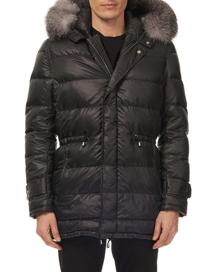 Men's Apres-ski Puffer Jacket With Detachable Fox Fur Hood